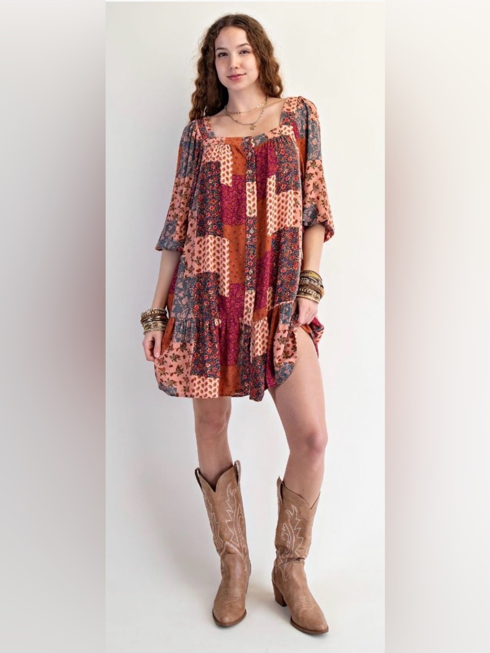 Final sale Easel Boho Patchwork  swing Dress NWT 💰 - Picture 3 of 6